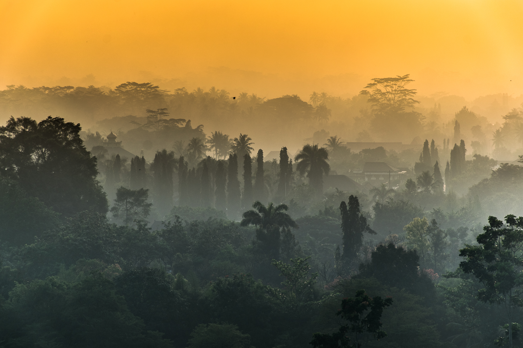 Borobudur, východ slunce